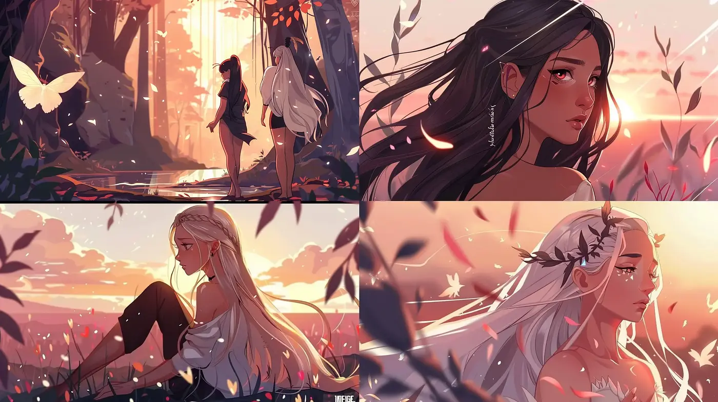 Ethereal Twilight Anime Aesthetic with Warm Pastel Hues - Midjourney sref style