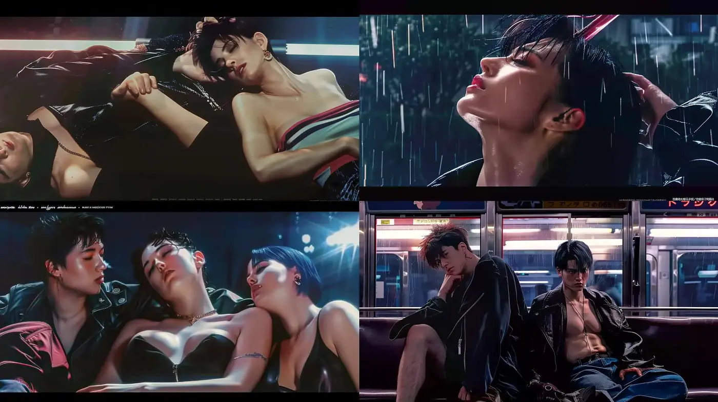 Neon-soaked Cyberpunk Ambiance with Photorealistic Textures - Midjourney sref style