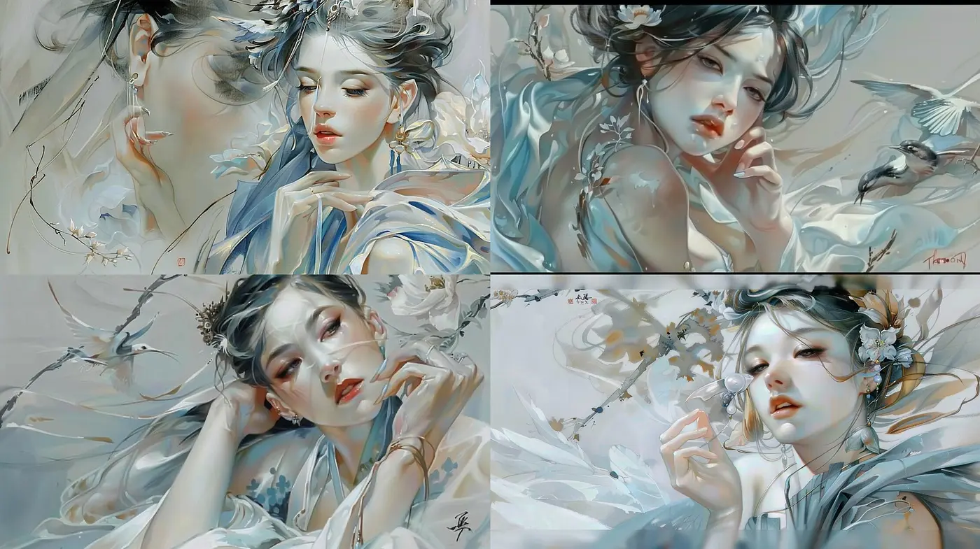 Ethereal Grace: Serene and Whimsical Fusion of East Asian Aesthetics with Fantasy Realism - Midjourney sref style