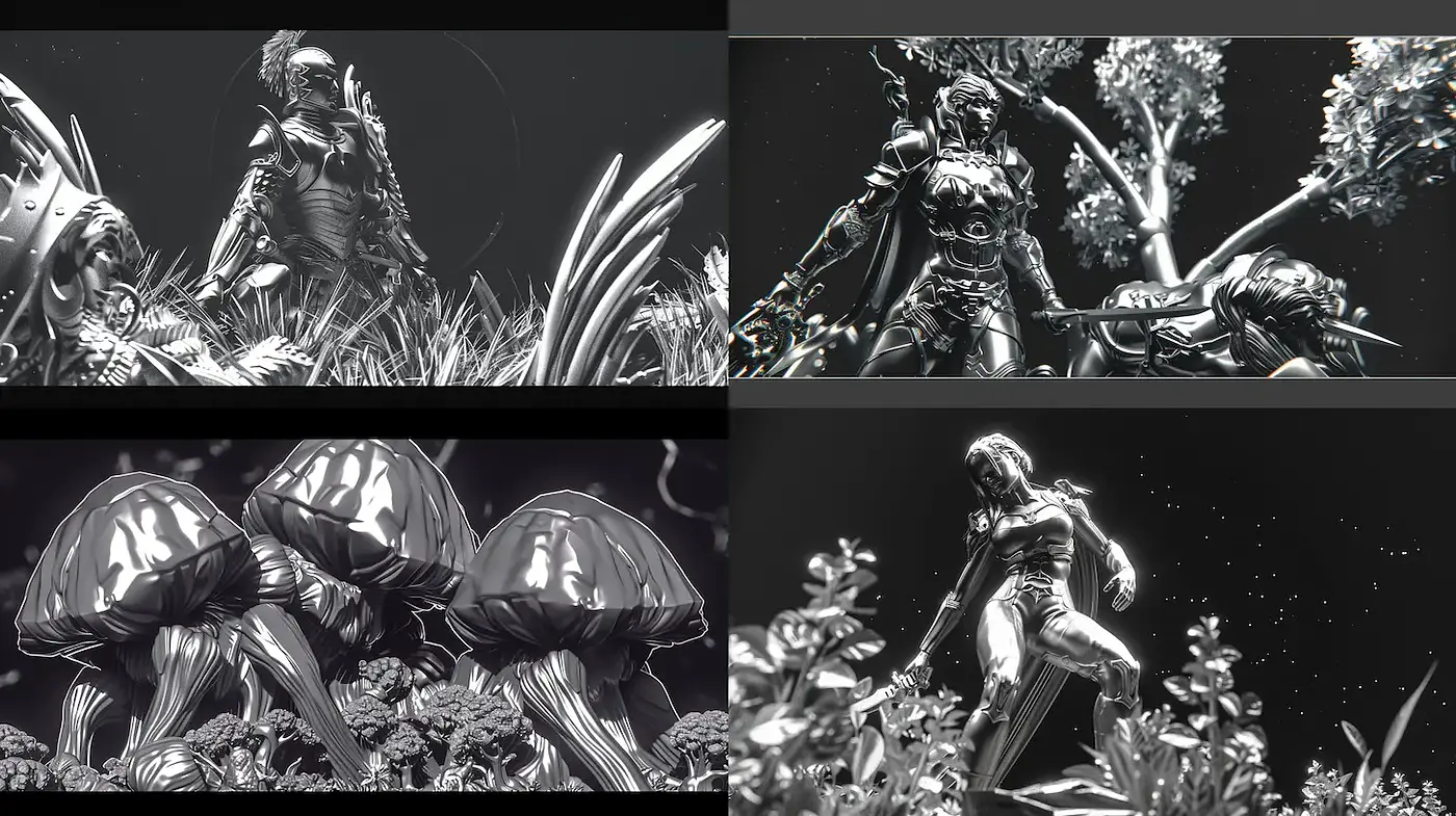 Dark fantasy with striking contrasts and intricate details - Midjourney sref style