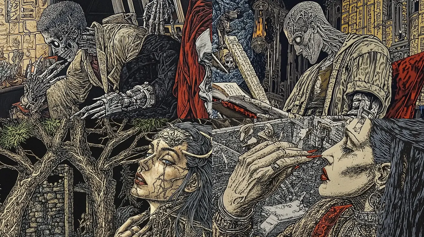 Intricate Esoteric Etchings with a Surrealist Undertone - Midjourney sref style