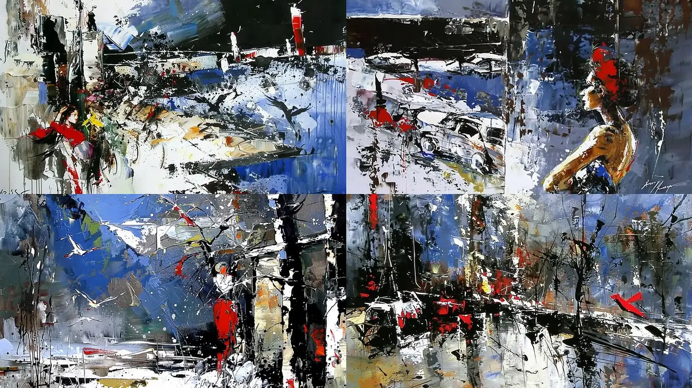 Dynamic Brushstroke Chaos Capturing Urban Motion - Midjourney sref style