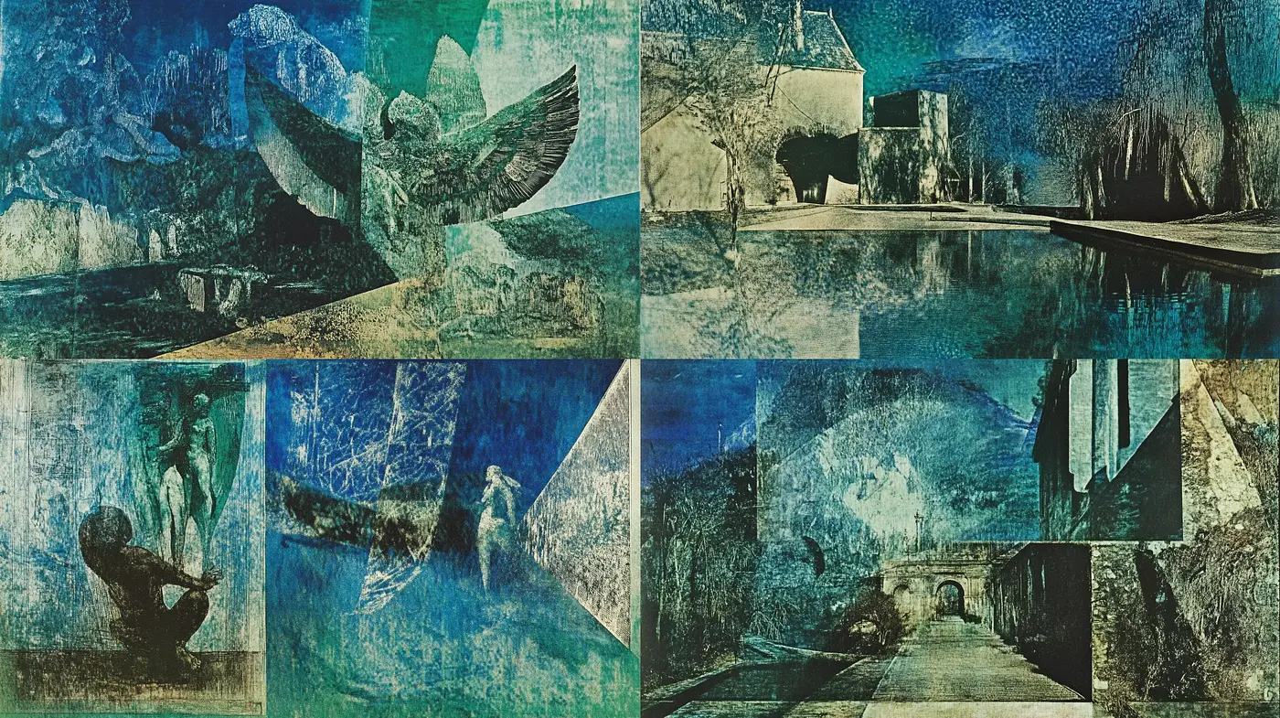 Abstract Aquamarine Dreamscape Mosaic - Midjourney sref style