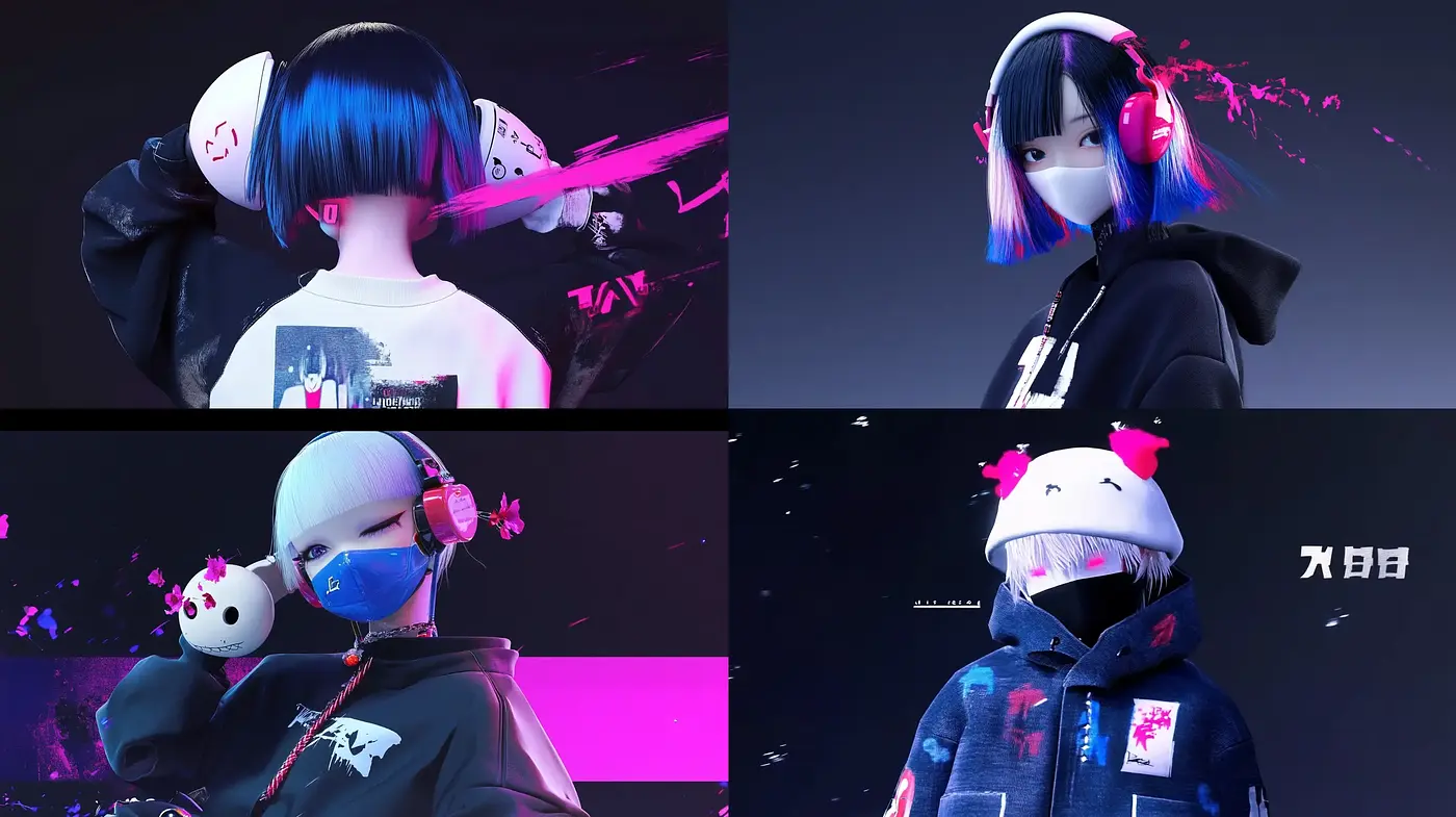 Neon Cyberpunk Anime Fusion with Ethereal Glow - Midjourney sref style