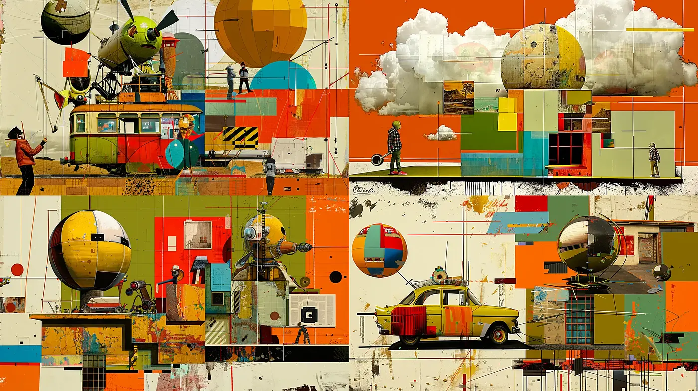 Retro-Futuristic Collage of Urban Exploration - Midjourney sref style