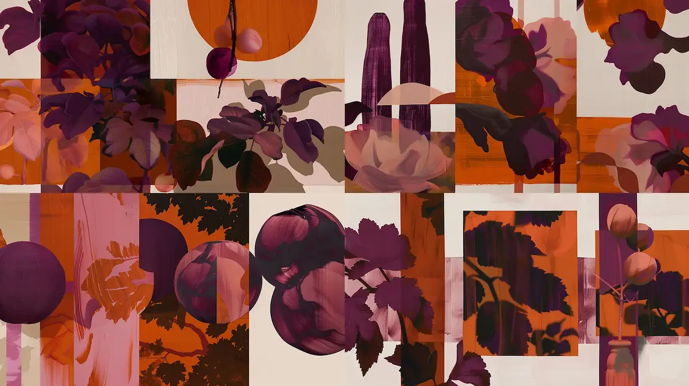 Abstract botanical collage with modern influences - Midjourney sref style
