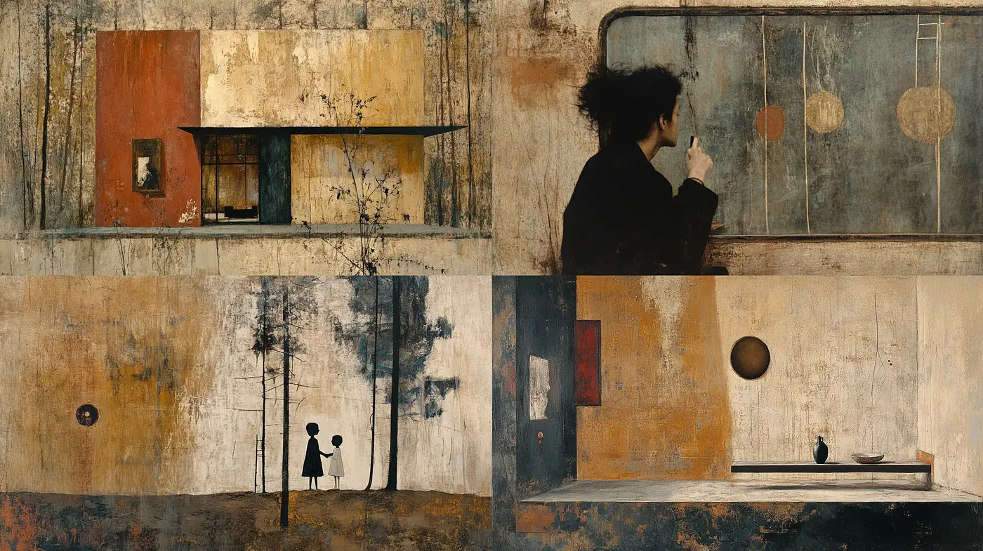 Weathered Timelessness: A Study in Rustic Elegance and Abstract Melancholy - Midjourney sref style