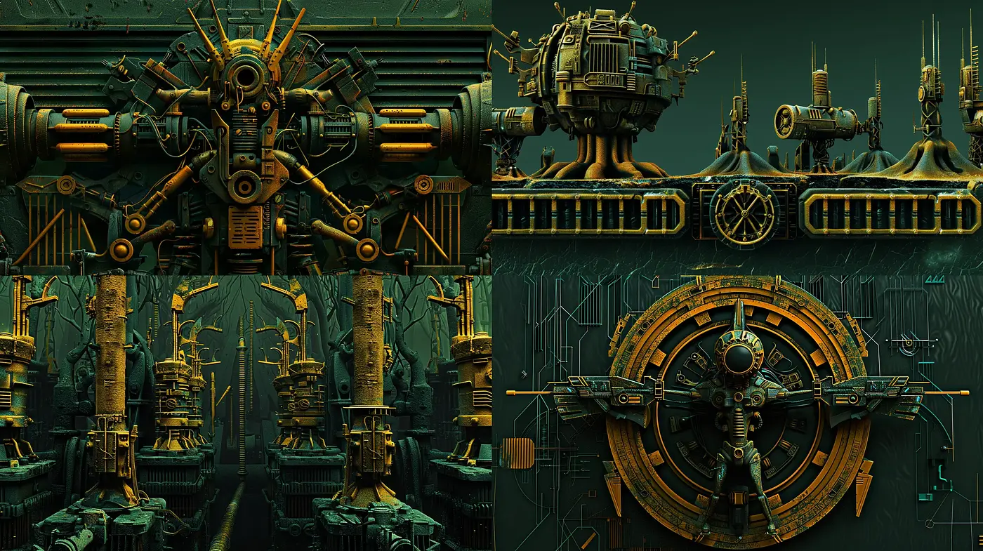 Industrial Elegance in Emerald Hues - Midjourney sref style