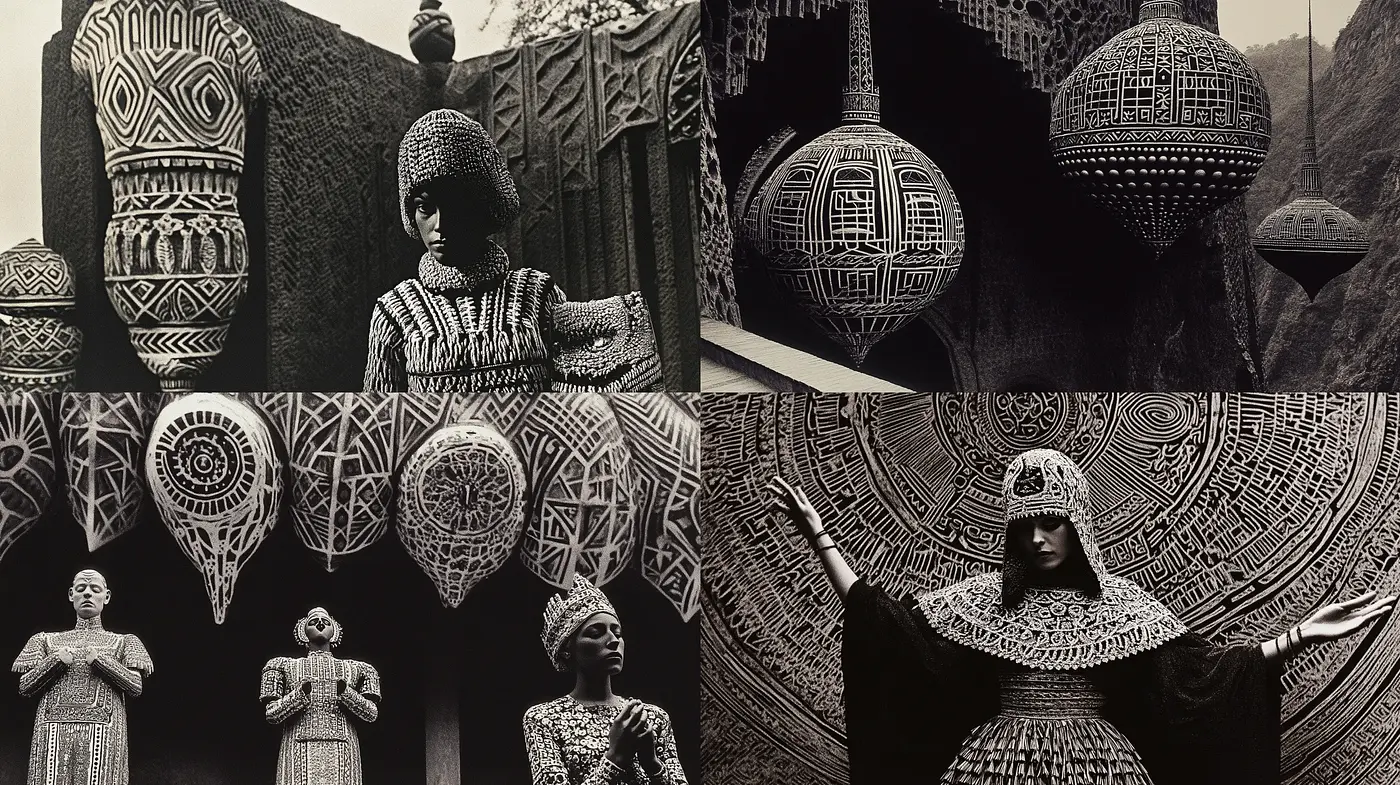 Monochromatic Ethereal Dreamscapes with Intricate Patterns - Midjourney sref style
