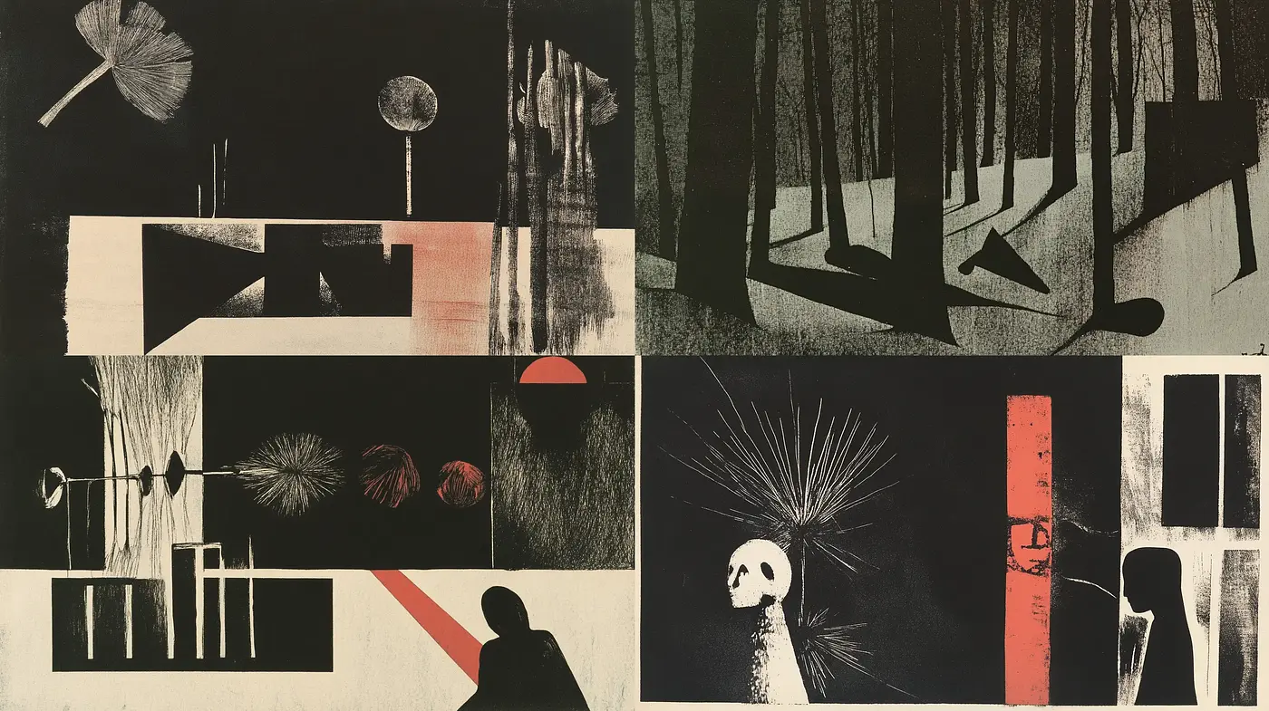 Abstract Noir Collage with Surrealist Influence - Midjourney sref style
