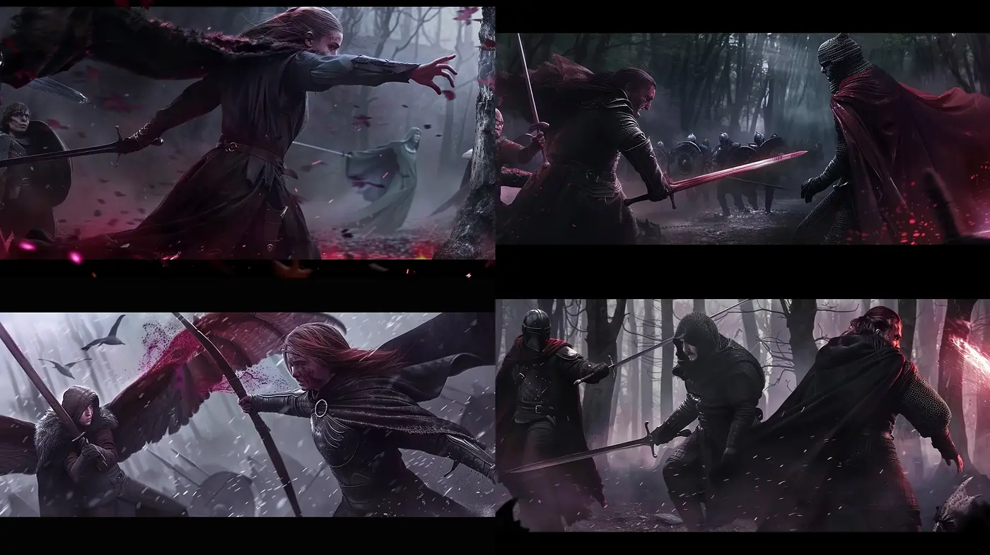 Ethereal Monochromatic Battlescape with Crimson Accent - Midjourney sref style