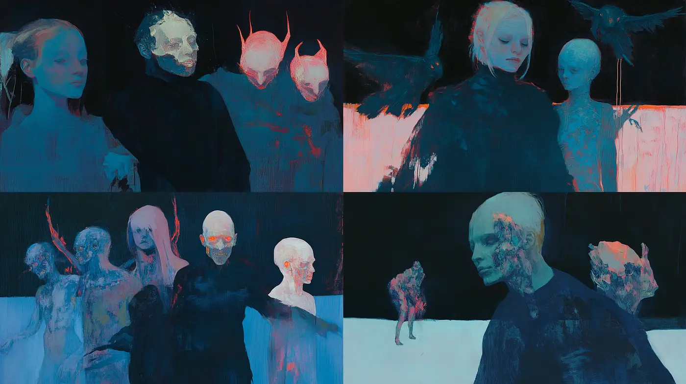 Ethereal Nocturne: An Exploration in Chiaroscuro and Haunting Blue Hues - Midjourney sref style