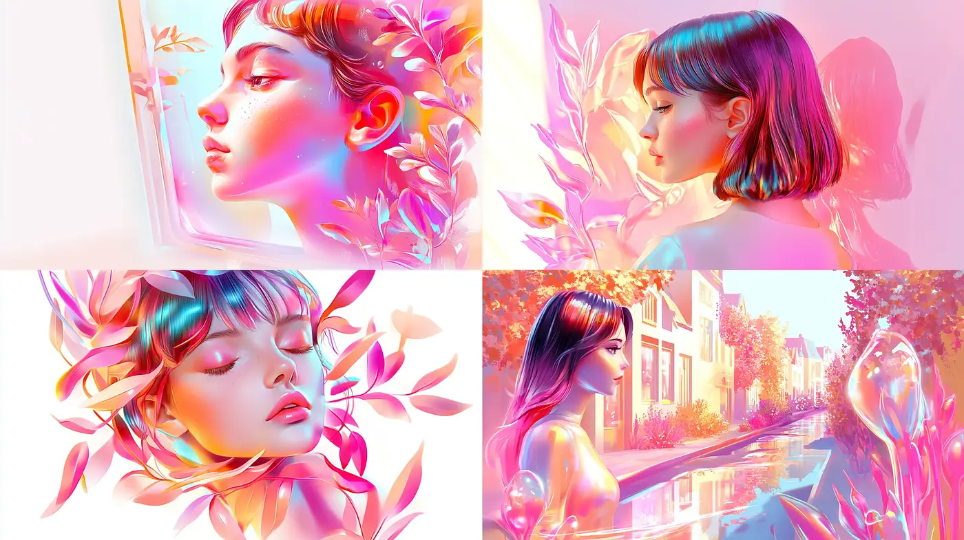 Iridescent Bloom: A Luminous Exploration of Ethereal Femininity - Midjourney sref style