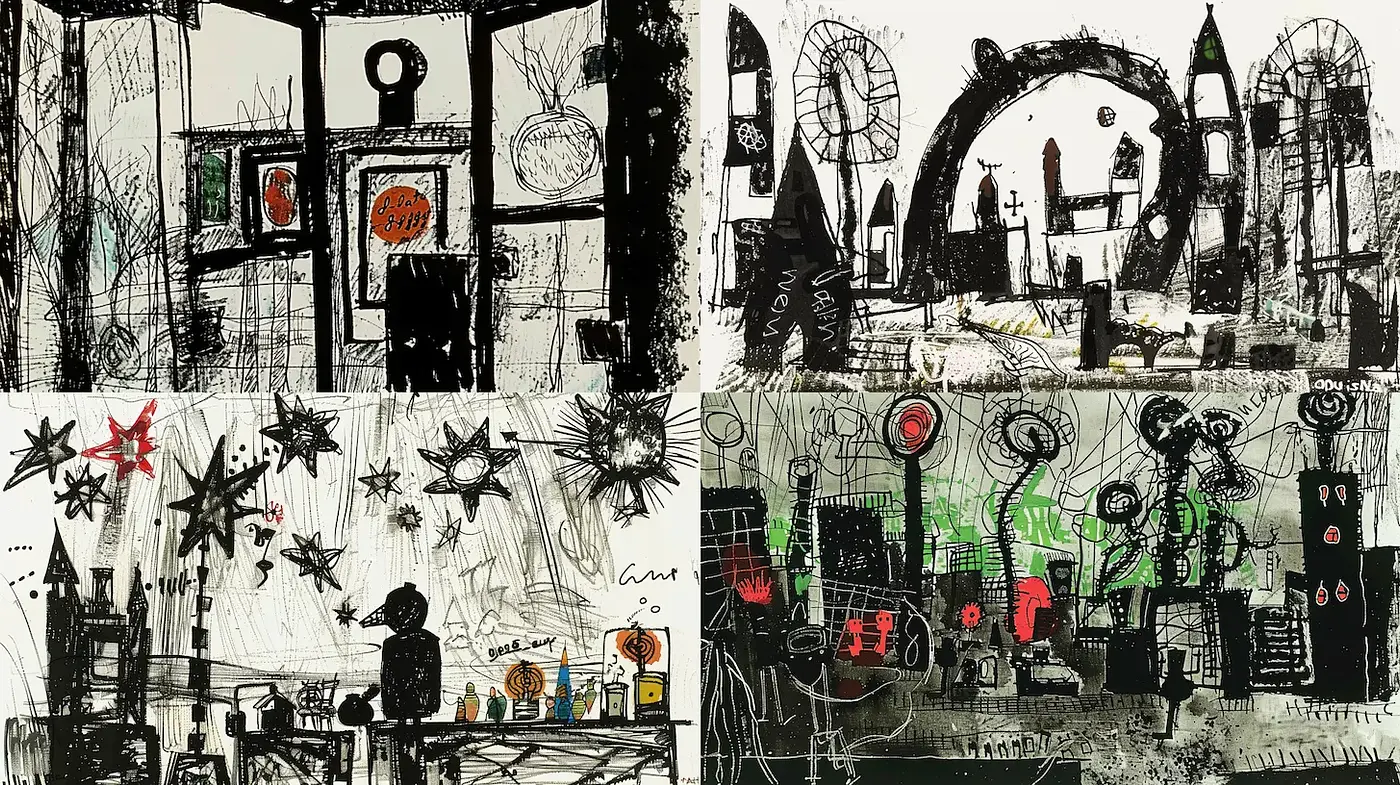 Dynamic Urban Abstracts with a Playful Edge - Midjourney sref style