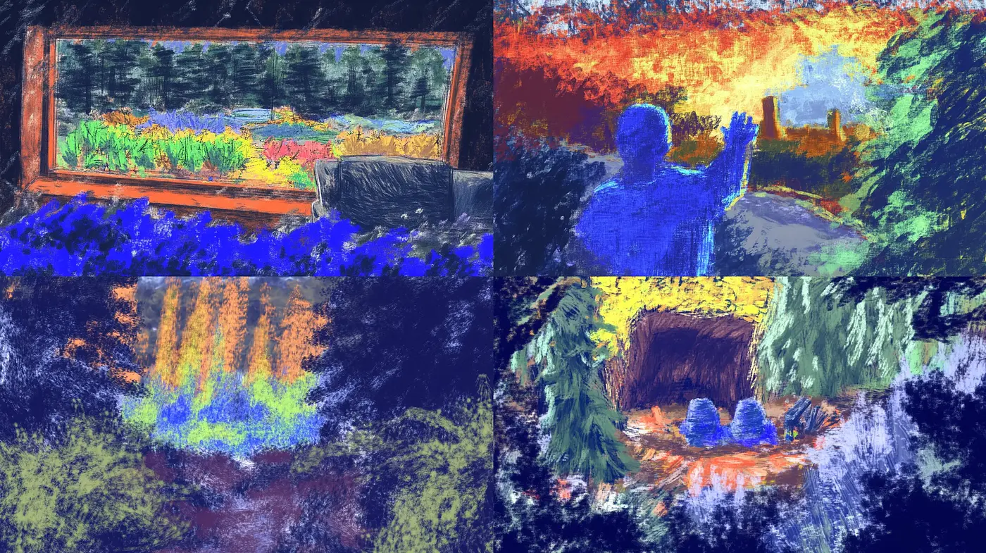 Impressionist Dusk: A Textural Huescape Across Scenes - Midjourney sref style