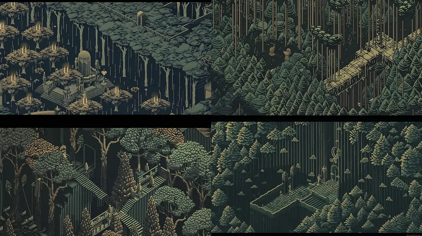 Mystical landscapes with intricate detailing and a dark, ethereal ambiance - Midjourney sref style