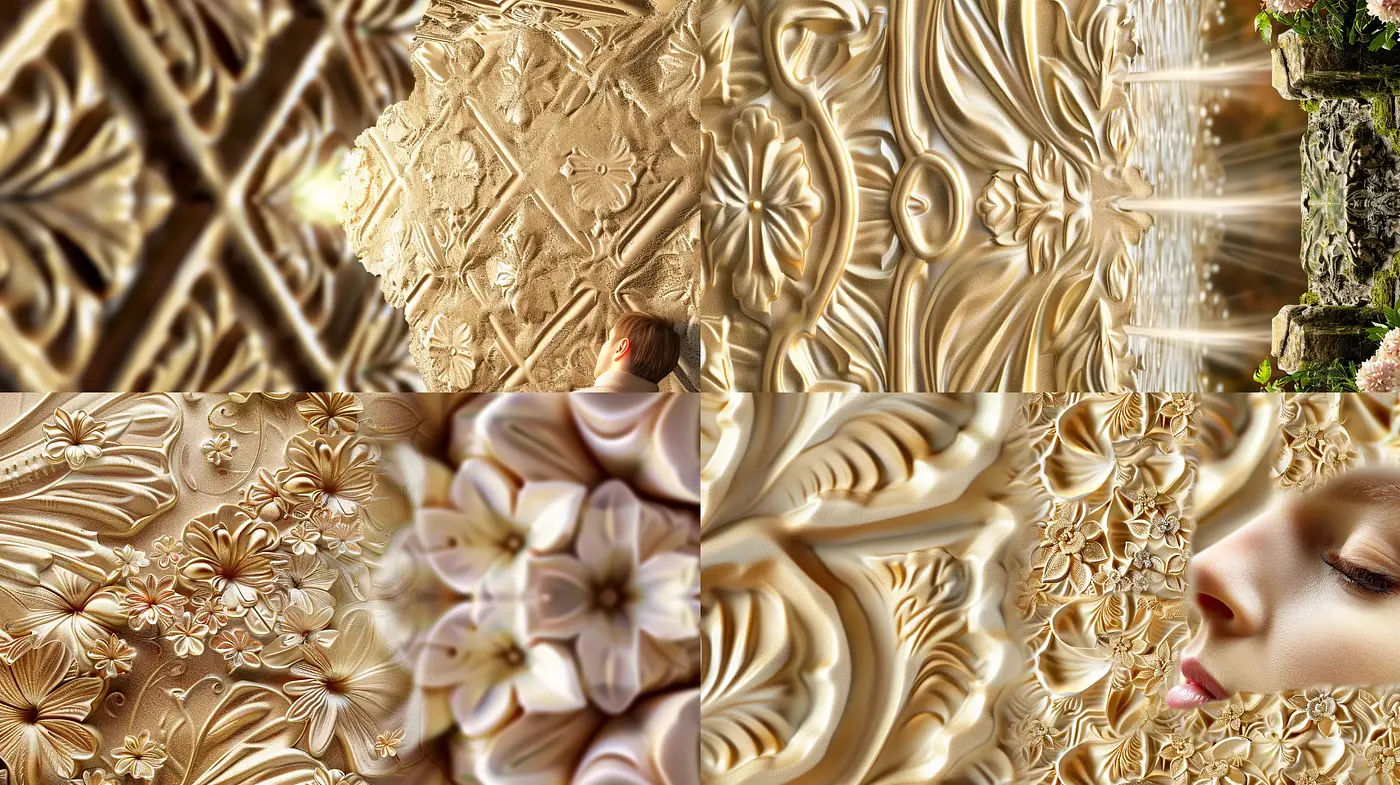 Golden Botanical Dreamscape: An Assemblage of Luxurious Floral Embellishments - Midjourney sref style