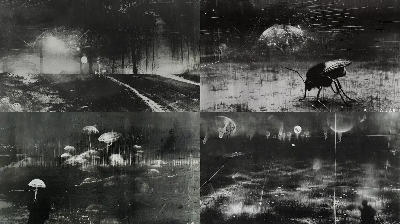 Mysterious and Ethereal Black and White Imagery with a Slightly Surreal Quality - Midjourney sref style
