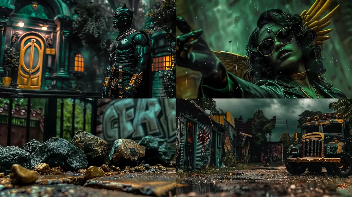 Dystopian Cyberpunk Dreamscape: A Fusion of Dark Futurism and Neo-noir Aesthetics - Midjourney sref style