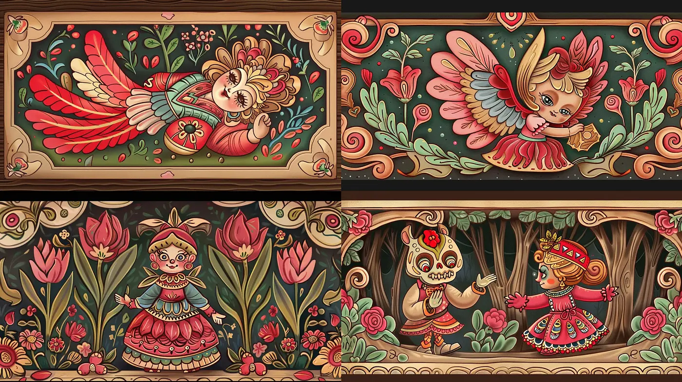 Enchanting Folktale Illustrations with a Vintage Storybook Essence - Midjourney sref style