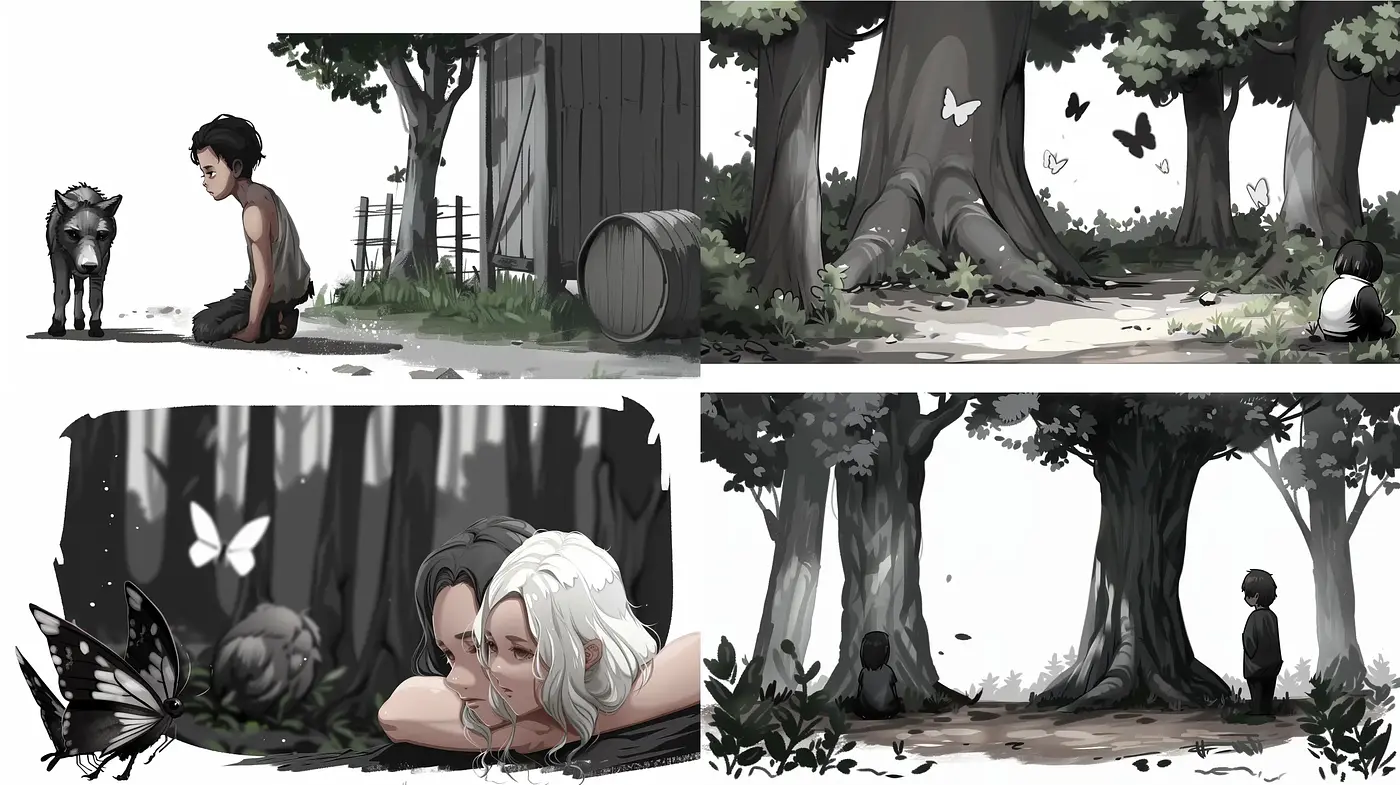 Monochromatic Whispers of Mythical Realms and Solitude - Midjourney sref style
