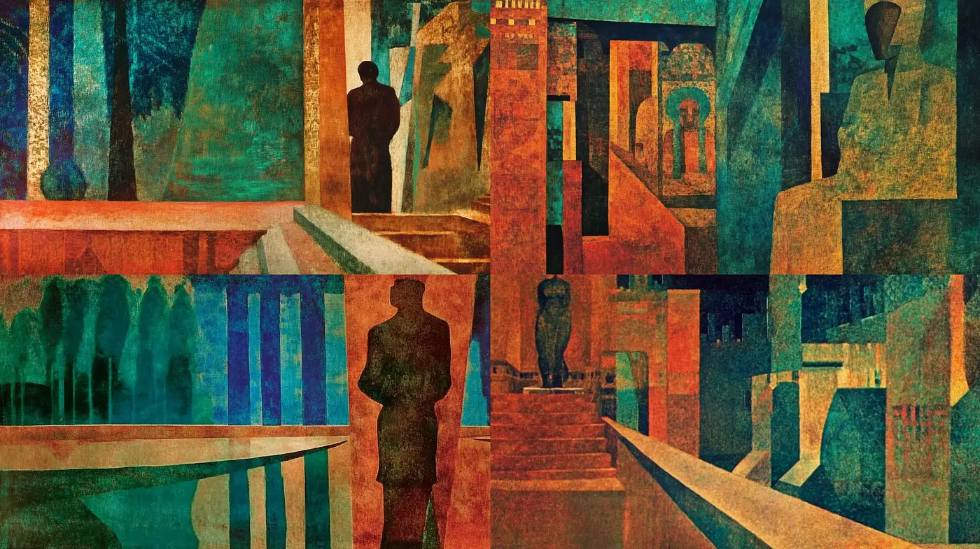 Cubist-Inspired Geometric Harmony with Rich Textures and Earthy Tones - Midjourney sref style
