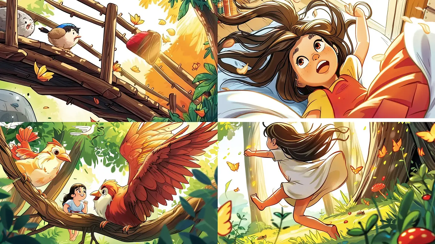 Lively Storybook Whimsy: A Harmonious Blend of Vivid Colors and Dynamic Motion - Midjourney sref style