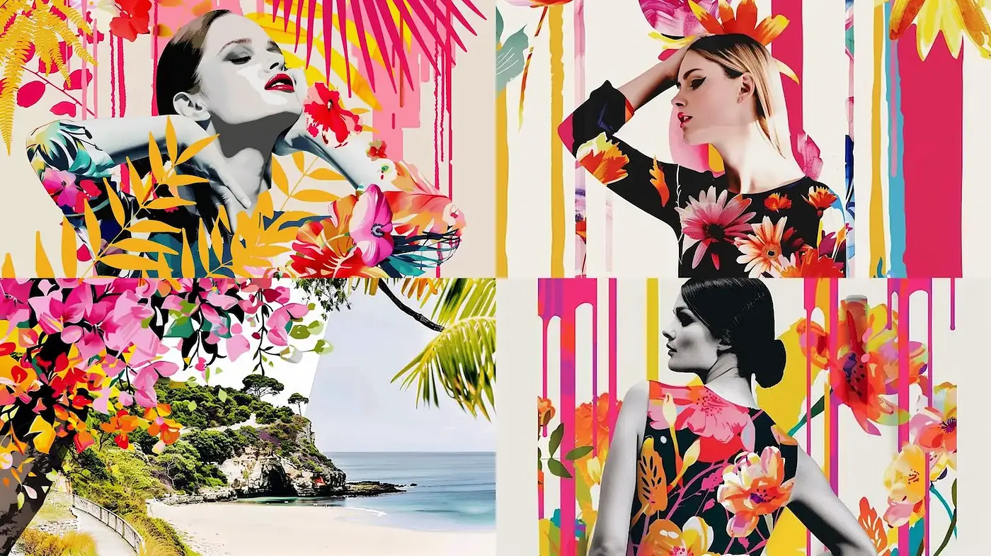 Vibrant Tropical Aesthetic with Graphic Elements - Midjourney sref style