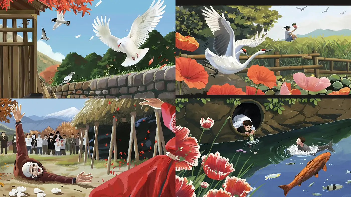 Serene Naturalistic Harmony with a Traditional East Asian Aesthetic - Midjourney sref style