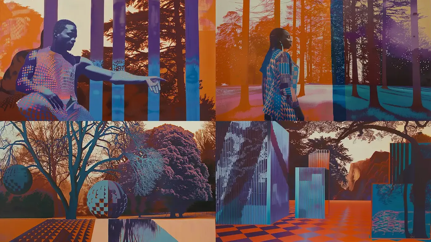Surreal Contemporary Landscape with Geometric Elements - Midjourney sref style