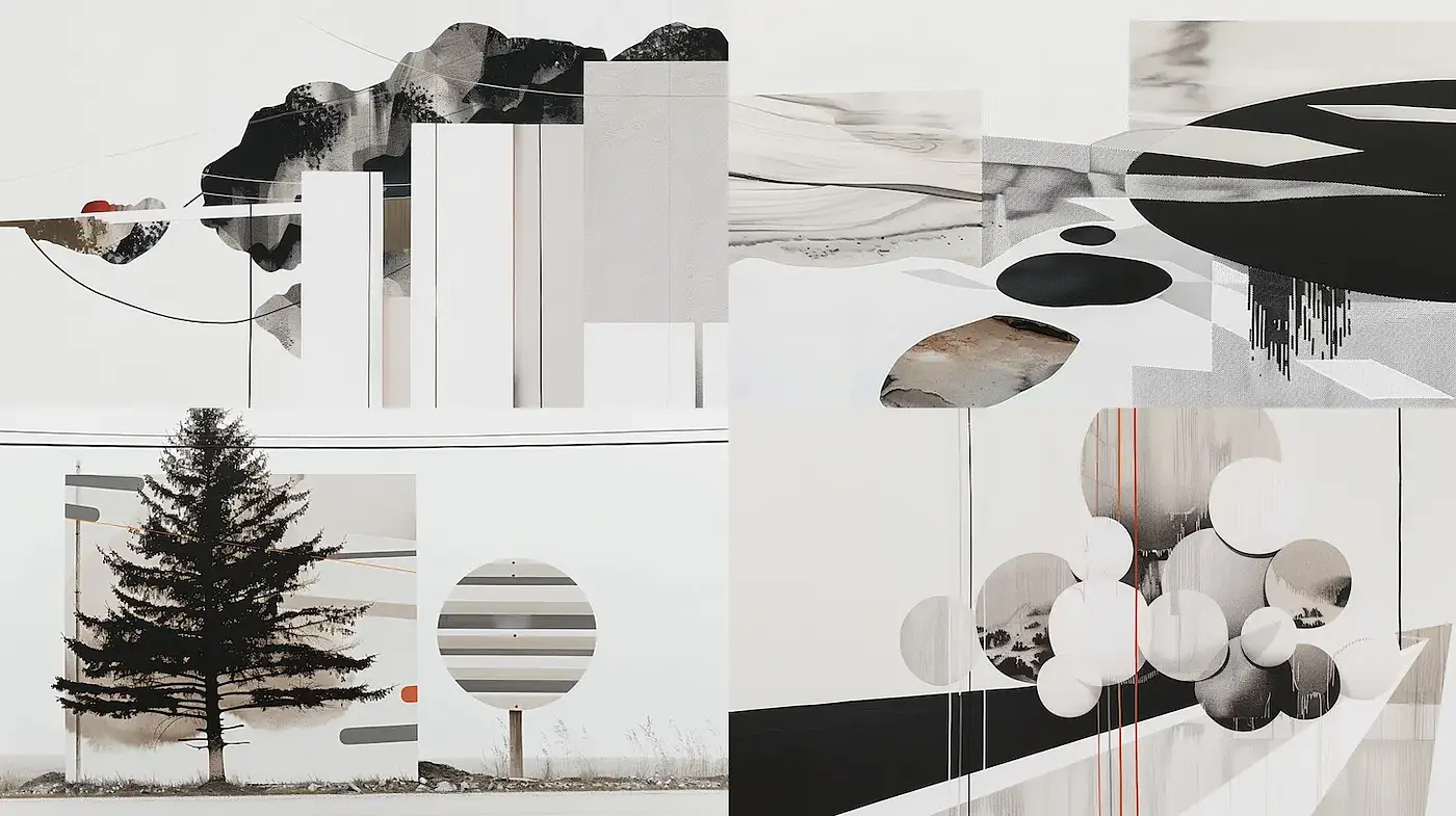 Contemporary abstract landscape with geometric and organic elements - Midjourney sref style