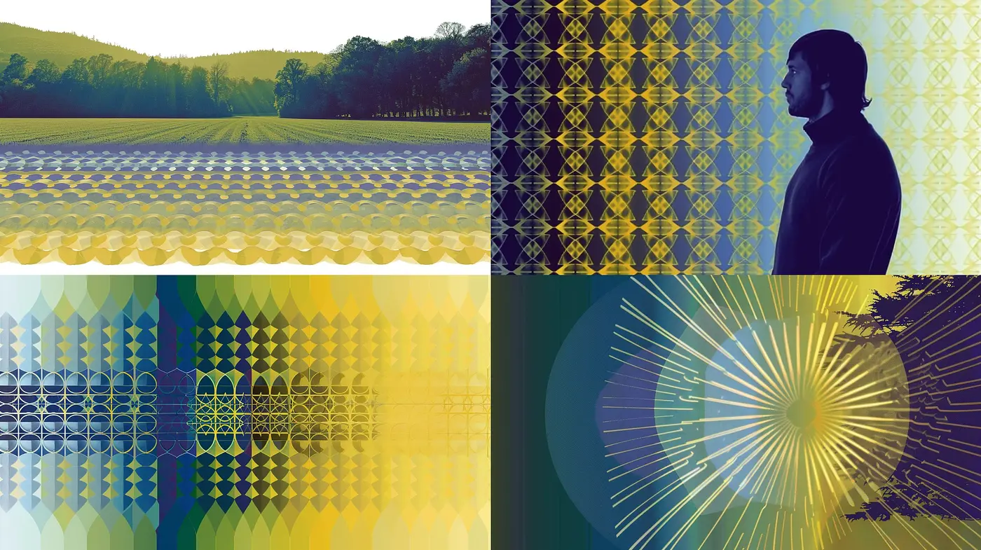 Geometric Fusion of Hypnotic Patterns and Lush Tones - Midjourney sref style