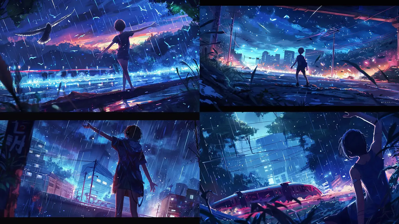Neon-Nocturne Cyber Dreamscape: A Luminous Fusion of Digital Brushwork and Rain-Soaked Urbanity - Midjourney sref style