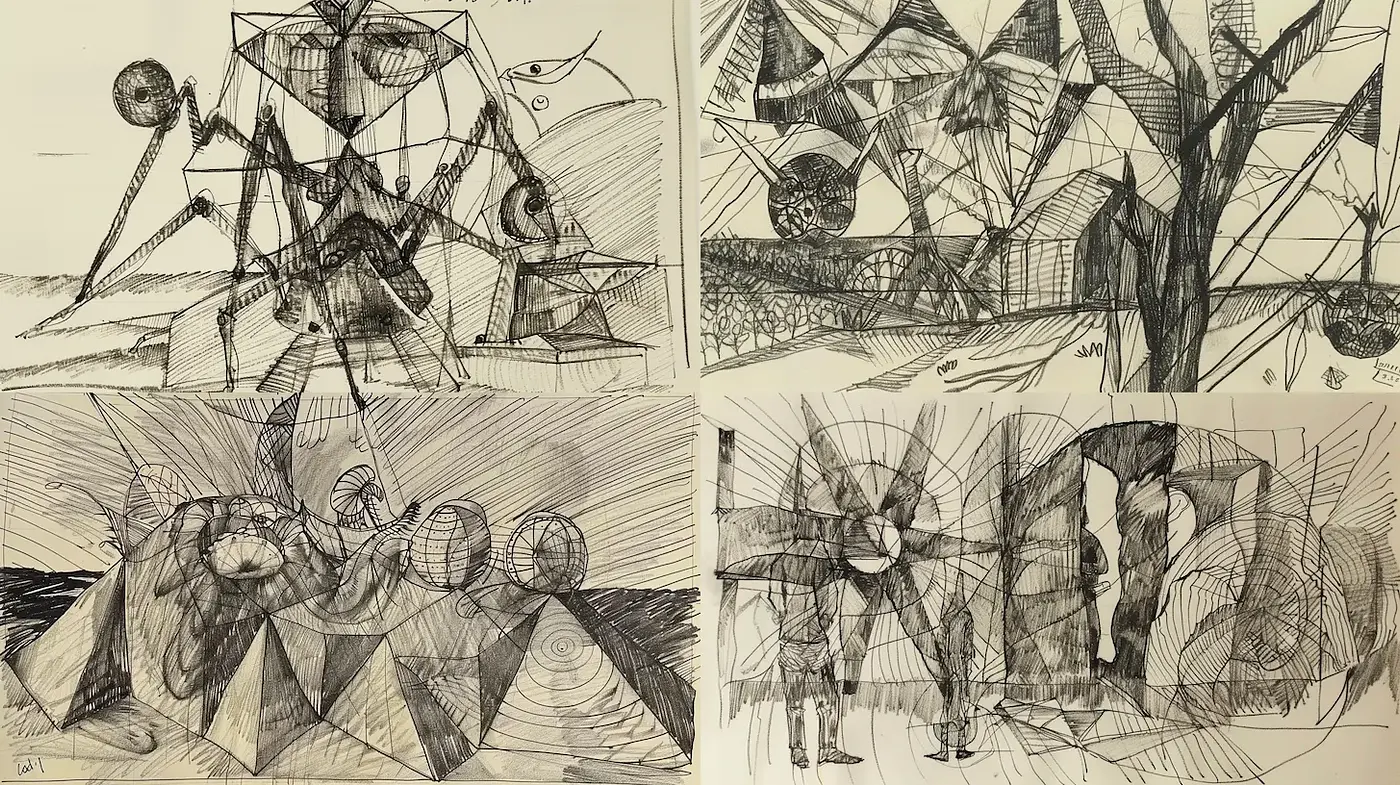Dynamic and Abstract Geometric Exploration in Black and White - Midjourney sref style