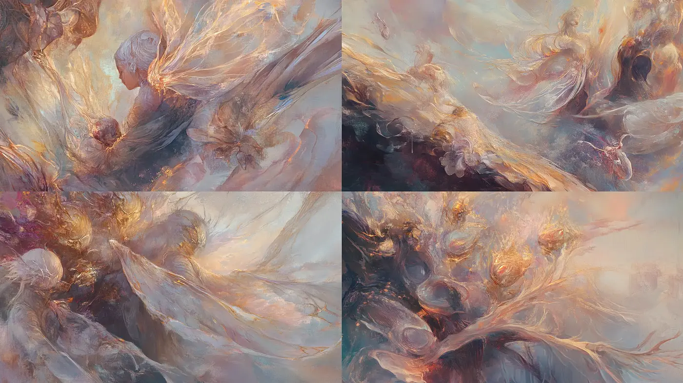 Ethereal Brushstrokes of Luminosity and Chaos - Midjourney sref style