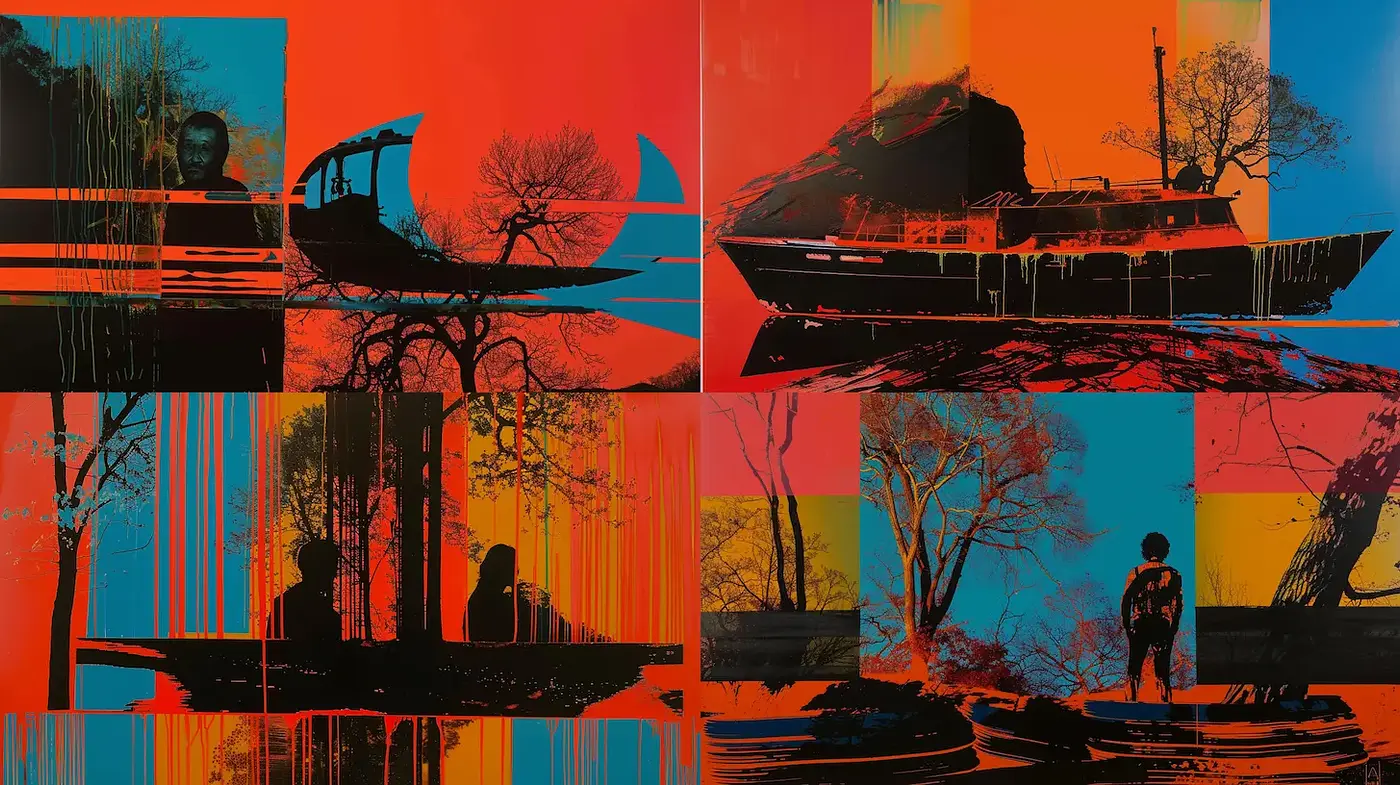 Vibrant juxtaposition of nature and abstraction with a retro aesthetic - Midjourney sref style