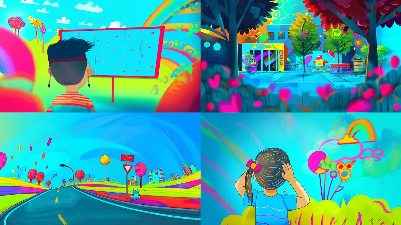 Vibrant and Whimsical Illustrations with Playful Landscapes - Midjourney sref style