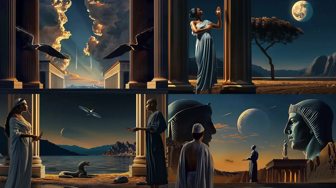 Surreal Classical Landscapes with Cosmic Elements - Midjourney sref style