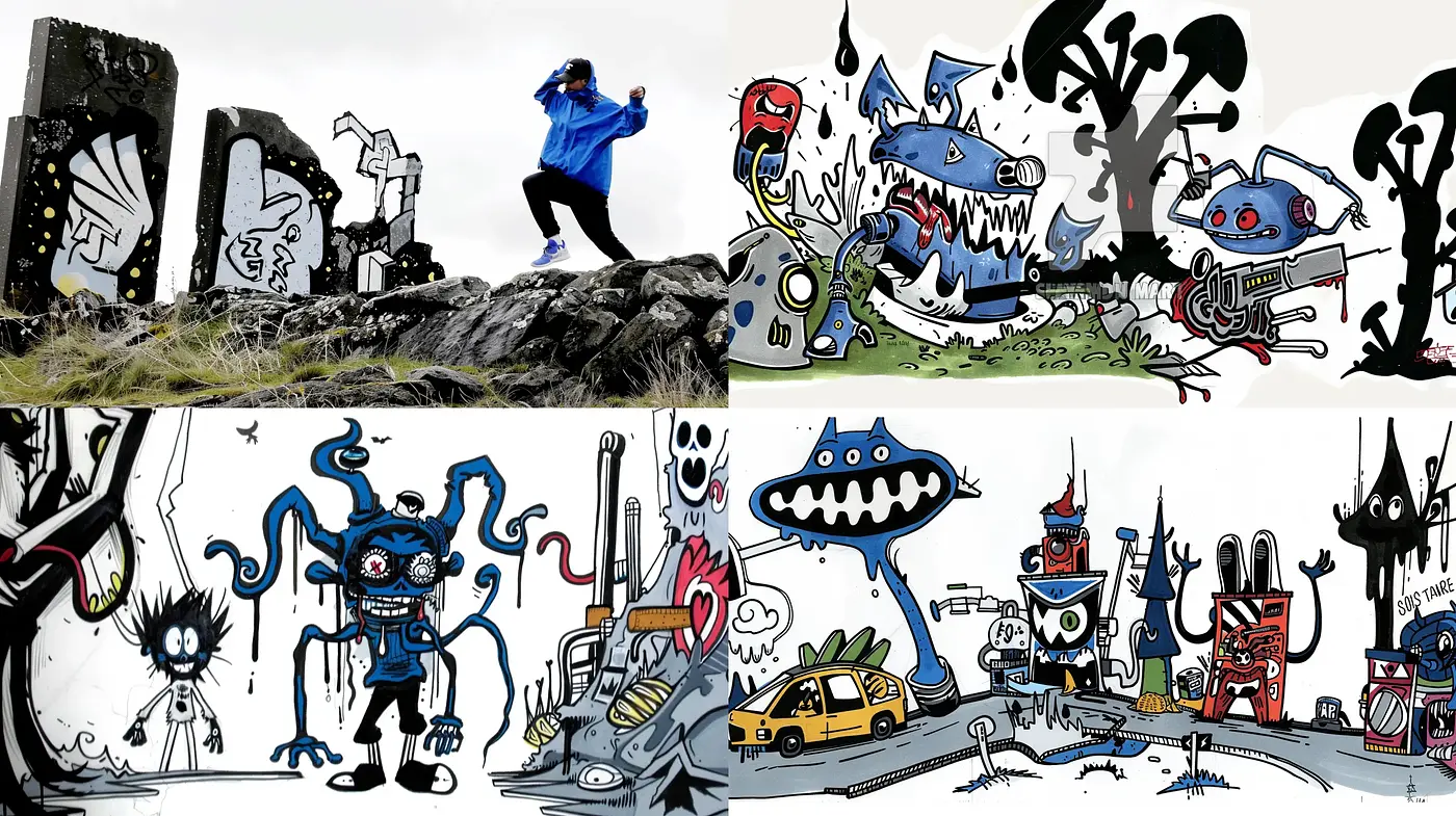 Whimsical Graffiti Fusion with Surreal Creative Flare - Midjourney sref style