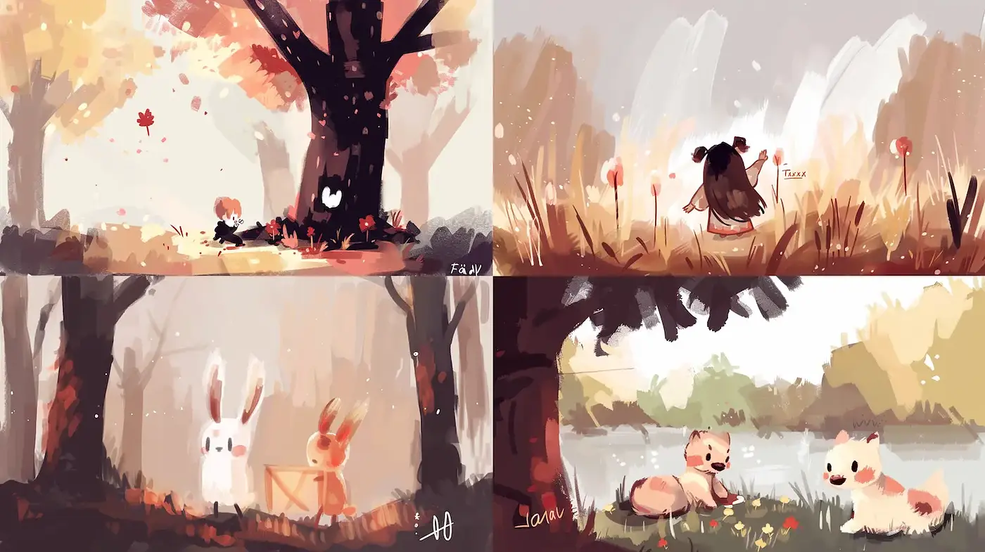 Charming and Whimsical Scenes with a Playful and Lively Atmosphere - Midjourney sref style