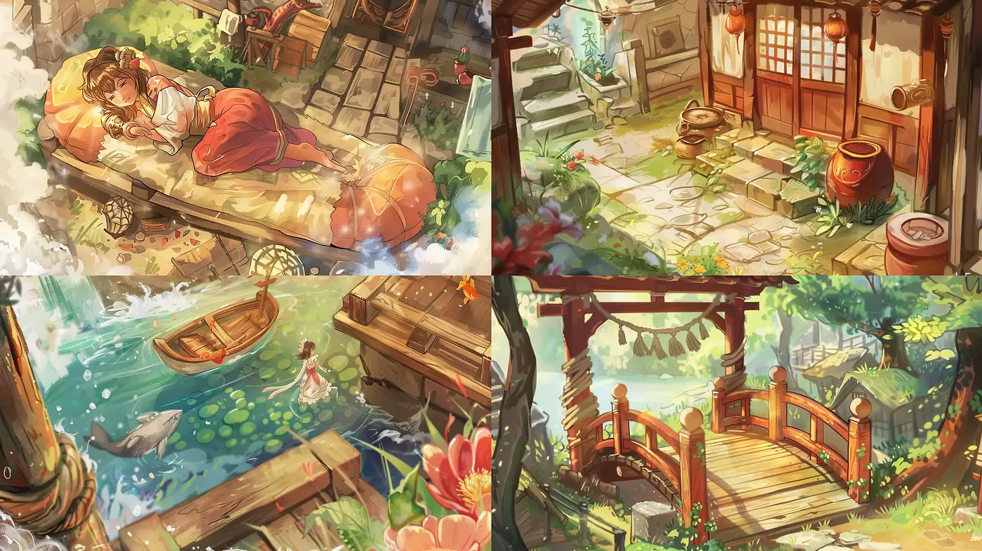 Serene Pastoral Narratives: An Idyllic Fusion of Nature and Warmth - Midjourney sref style