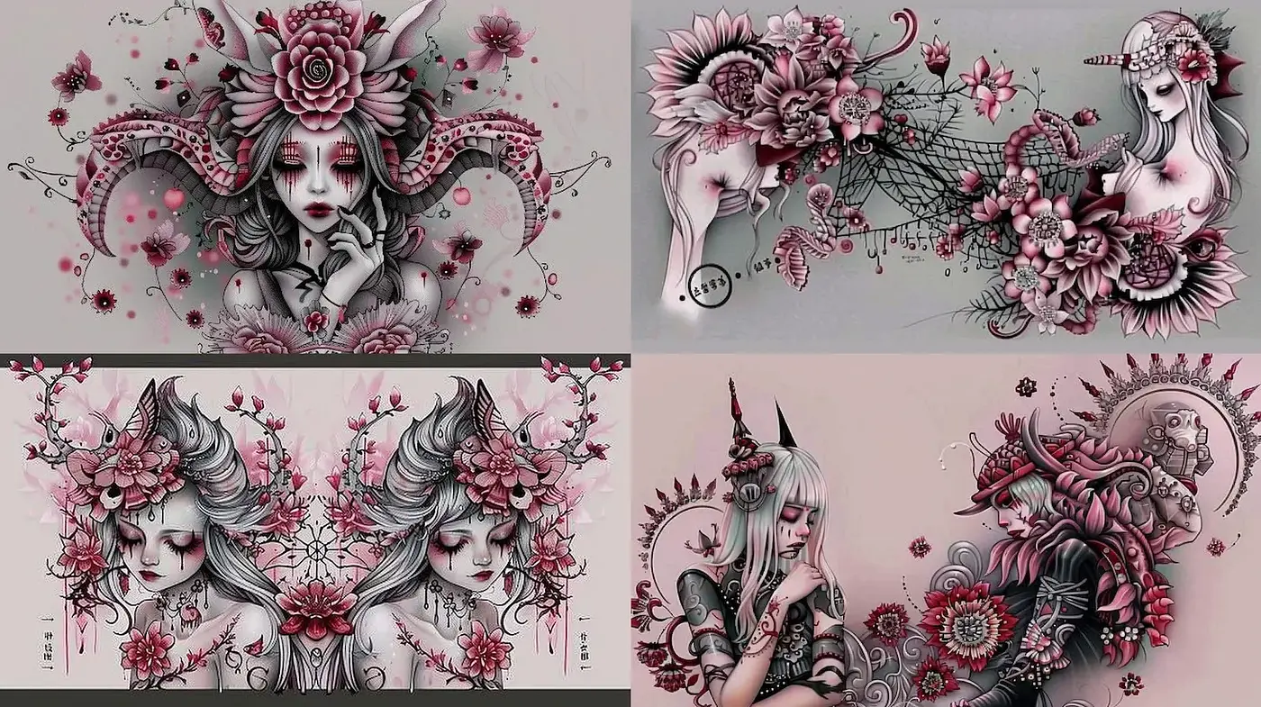 Ethereal and Intricate Illustrations with a Floral Fusion - Midjourney sref style