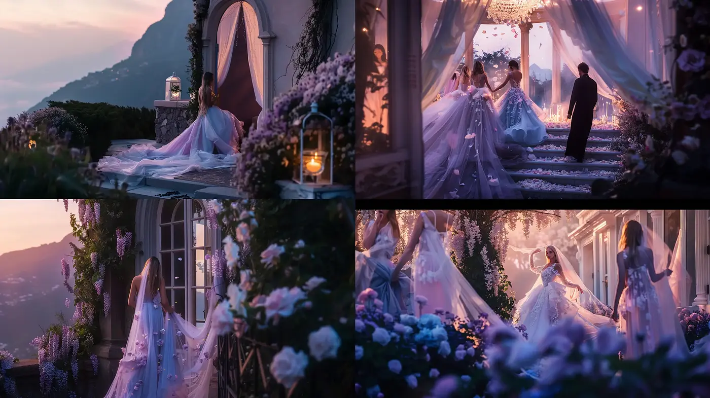 Twilight Serenity in Pastel Dreamscape: A Romantic Scenic Ensemble - Midjourney sref style