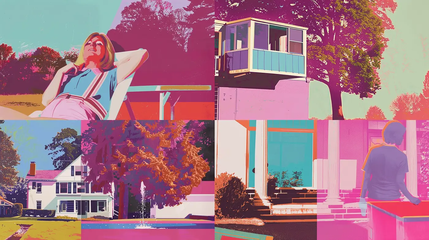 Warm Retro Hues in Stylized Mid-Century Modern Vignettes - Midjourney sref style