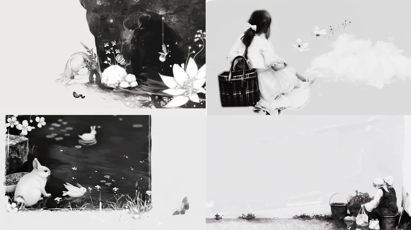 Monochromatic Dreamscapes with Ethereal Overtones - Midjourney sref style