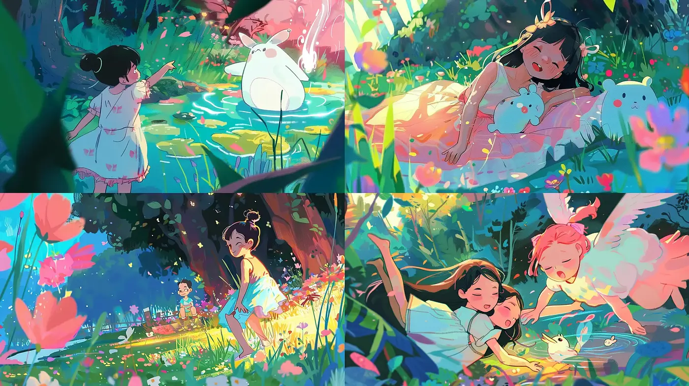 Whimsical Pastoral Harmony: A Fusion of Anime and Impressionism - Midjourney sref style