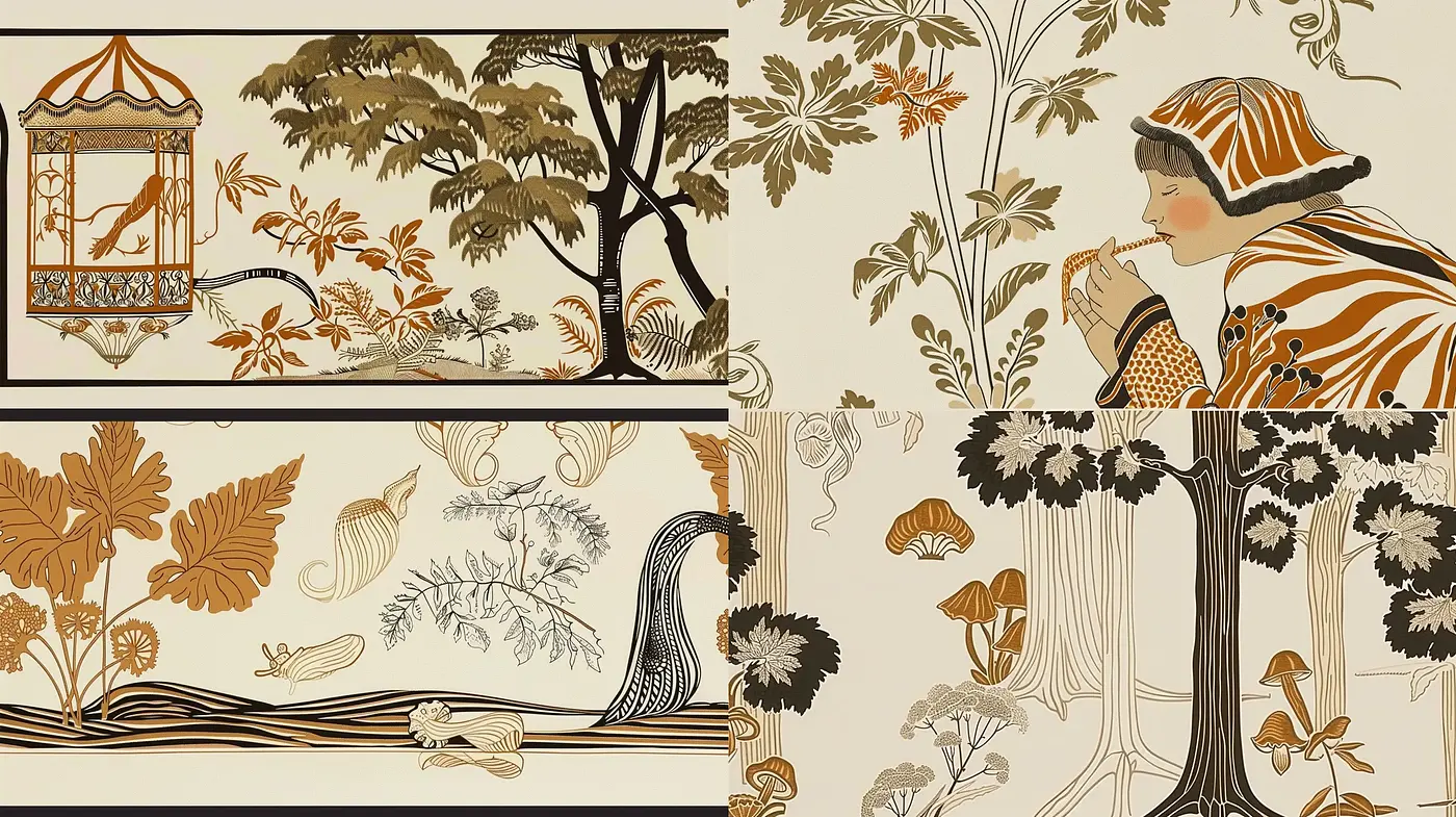 Elegant Botanical Art Deco Fusion with Subtle Earthy Hues - Midjourney sref style