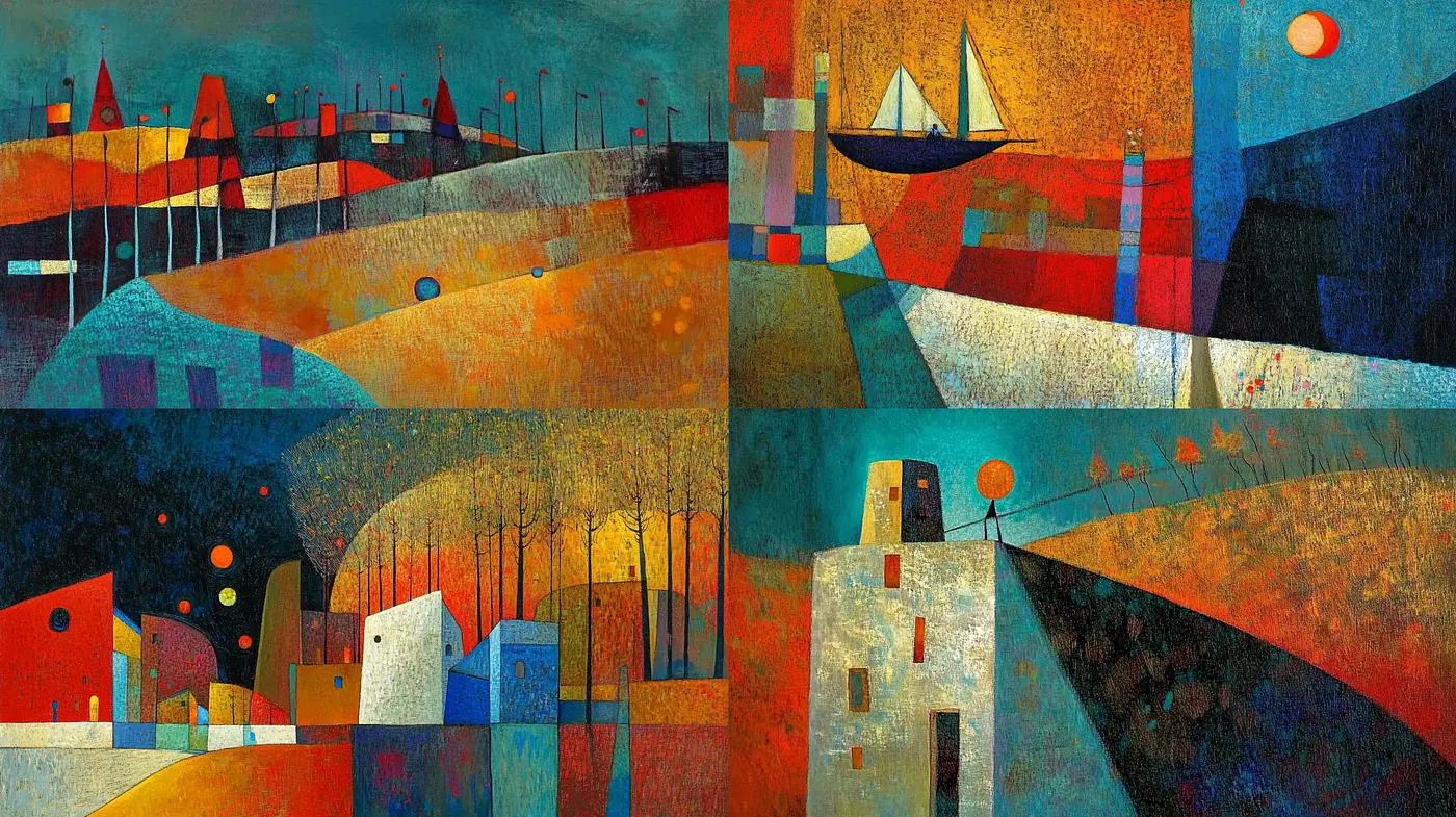 Harmonious Abstract Artistry with Geometric Forms and Expressive Color Blending - Midjourney sref style