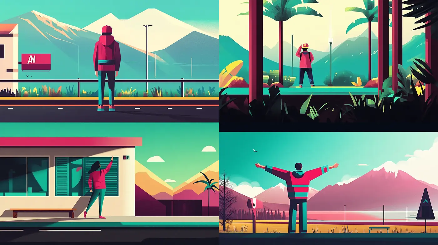 Colorful Geometric Landscapes with Nostalgic Vibes - Midjourney sref style