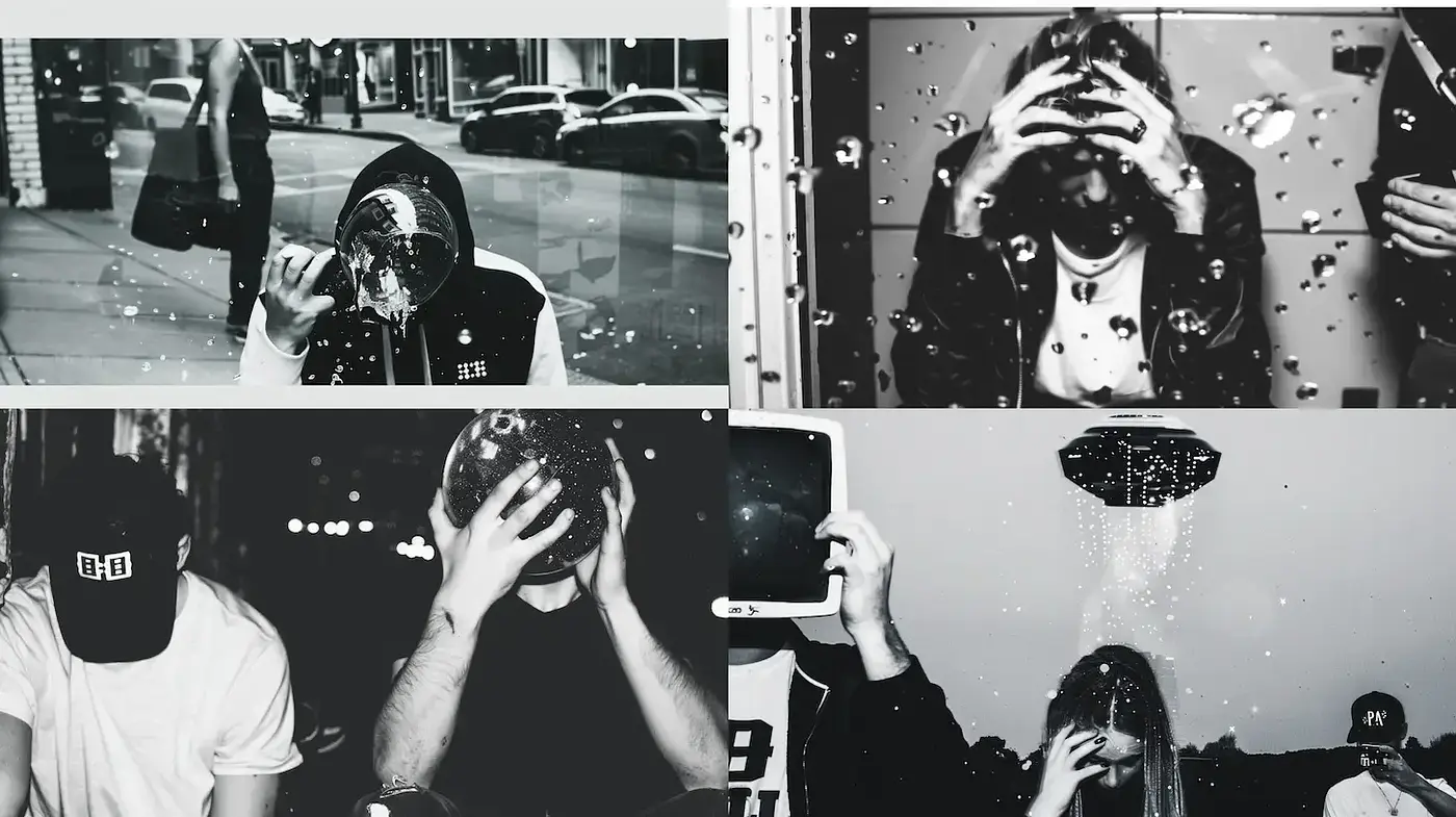 Moody Urban Aesthetic with Surreal Elements - Midjourney sref style